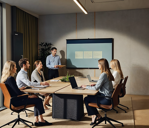 Executive team meeting in a boardroom
